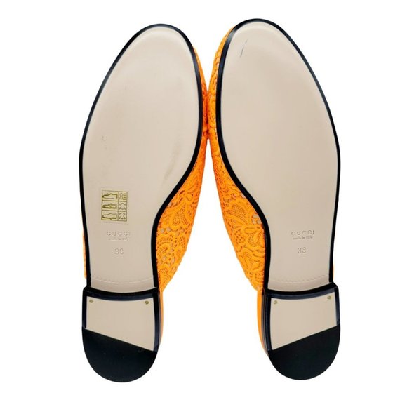 Gucci Princetown Orange Floral Lace Mules Size 38 - Picture 7 of 10